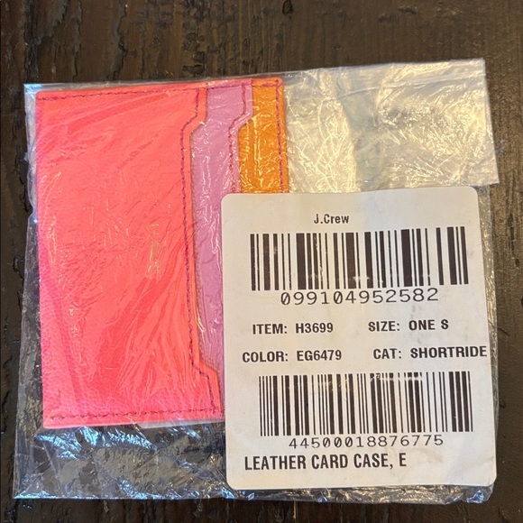 J Crew Leather Card Case NWT Peony Tangerine - Picture 3 of 3